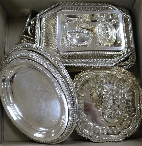 Assorted plated entree dishes, covers and handles etc.